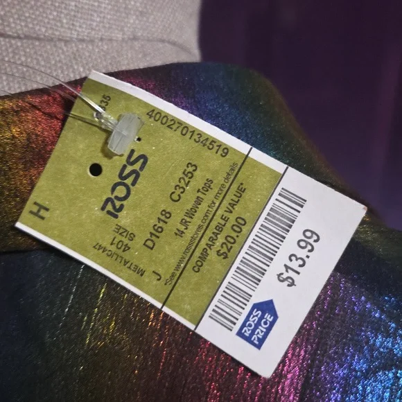 Peach Shiny Rainbow Color Button Up Shirt With Collar And Elastic Puff Sleeves - Picture 3 of 6